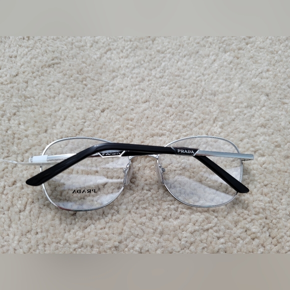 Prada 0PR 64YV Eyeglasses Silver/Black Frame Round Full Rim 54-18-135 No Case - Picture 6 of 15